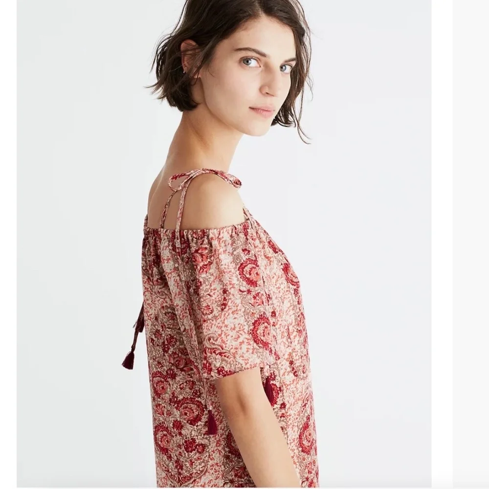 Madewell Silk Cold Shoulder Dress in Watercolor Paisley